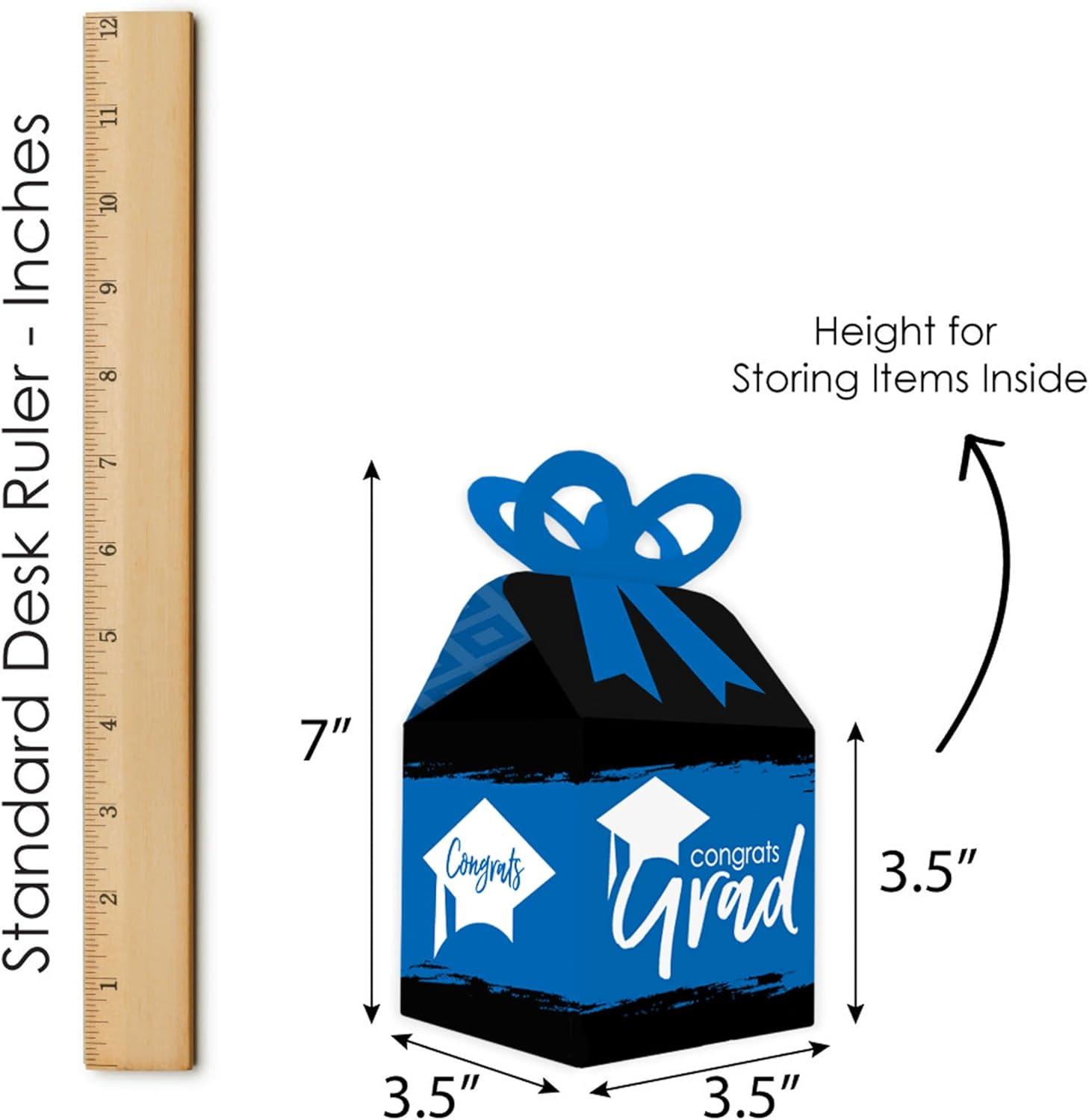 Big Dot of Happiness Blue Grad - Best is Yet to Come - Square Favor Gift Boxes -  Royal Blue Graduation Party Bow Boxes - Set of 12