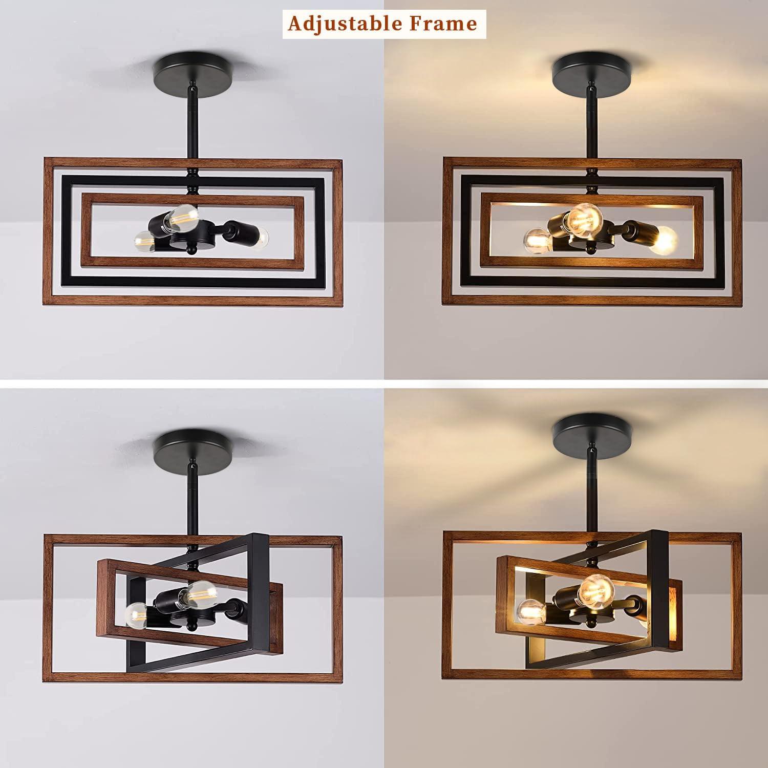 3-Light Black Ceiling Light Fixture for Dining Room Foyer Modern Farmhouse Lighting Fixtures Semi Flush Mount Rectangle Metal Ceiling Light for Bedroom Kitchen Island Entryway 15.74''