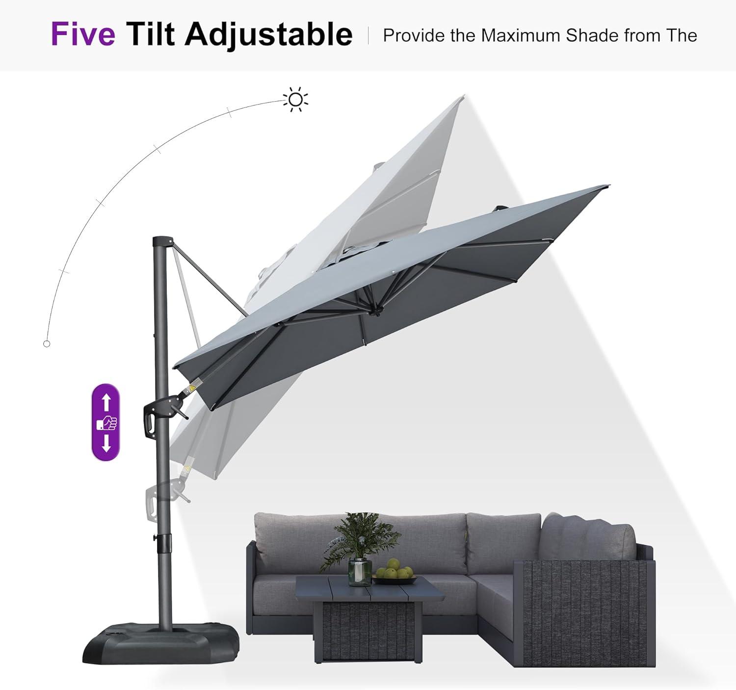 PURPLE LEAF 8 Feet Patio Umbrella Outdoor Cantilever Square Umbrella Aluminum Offset Umbrella with 360-degree Rotation for Garden Deck Pool Patio, Light Grey