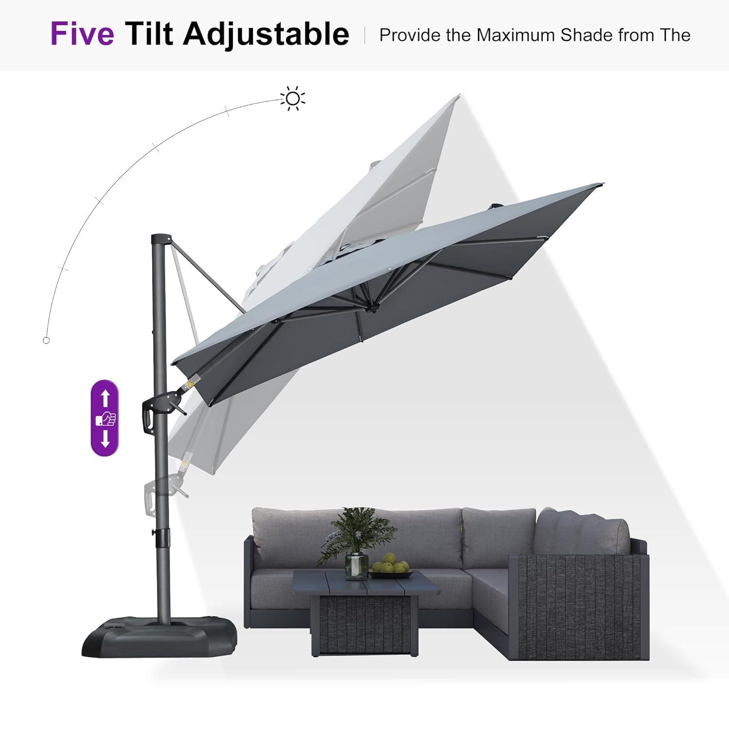 PURPLE LEAF 8 Feet Patio Umbrella Outdoor Cantilever Square Umbrella Aluminum Offset Umbrella with 360-degree Rotation for Garden Deck Pool Patio, Light Grey