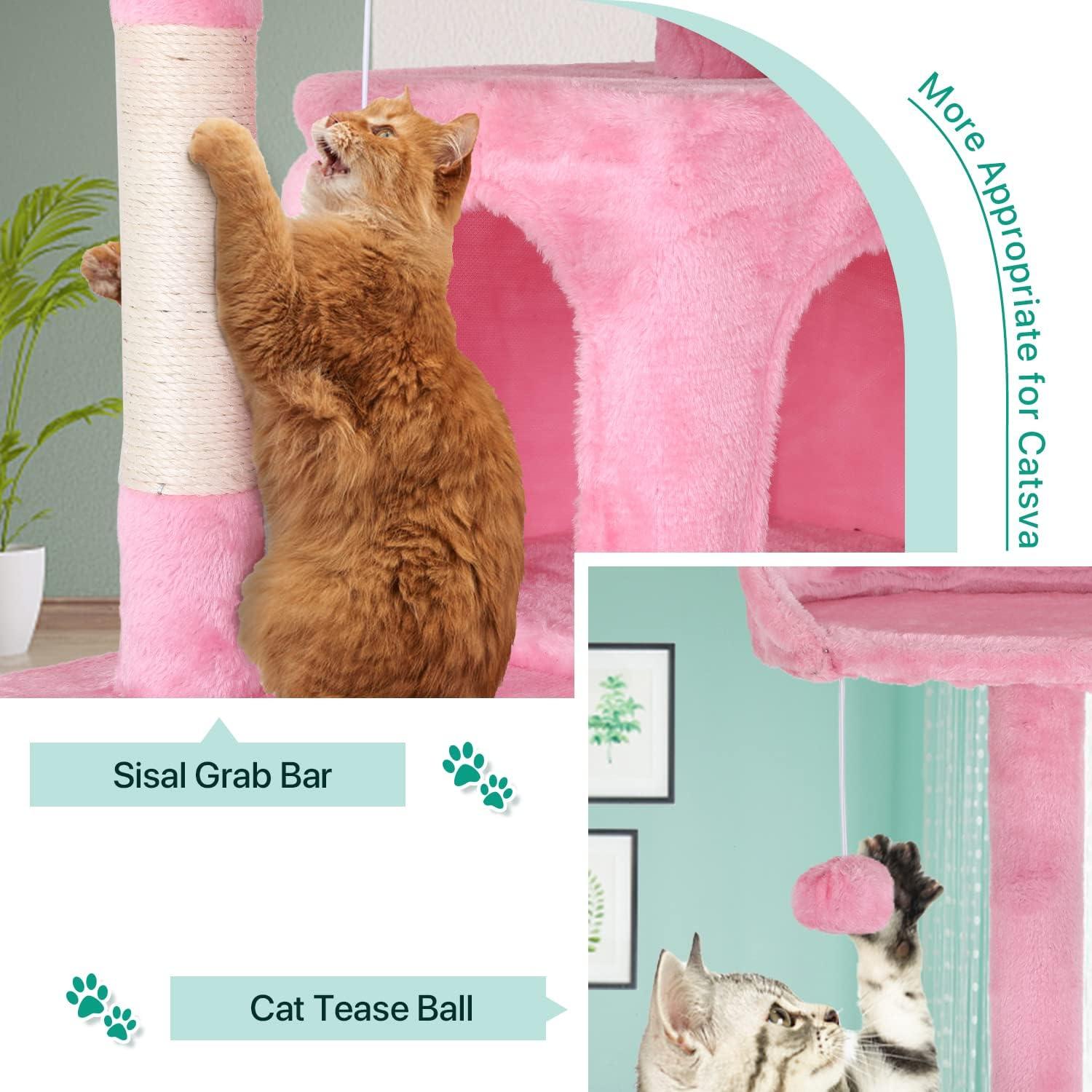 Tucker Murphy Pet™ Cat Tree With Large Top Perch, Plush Hammock, Cat Shelves And Dangling Pompom, Cat Scratching Posts And 2 Condos Houses