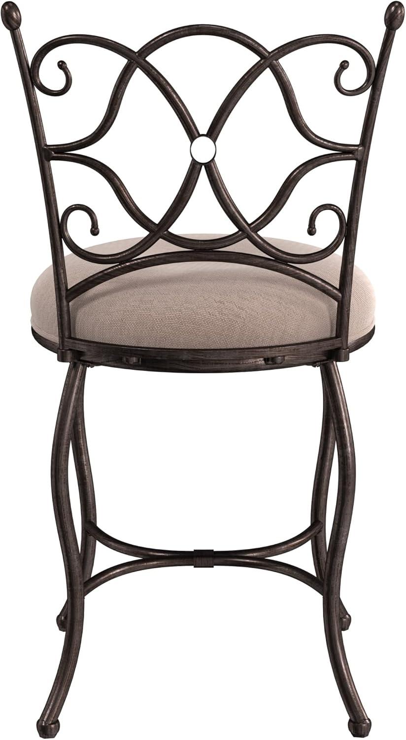 Rubbed Gray Metal Vanity Stool with Dove Gray Upholstered Seat