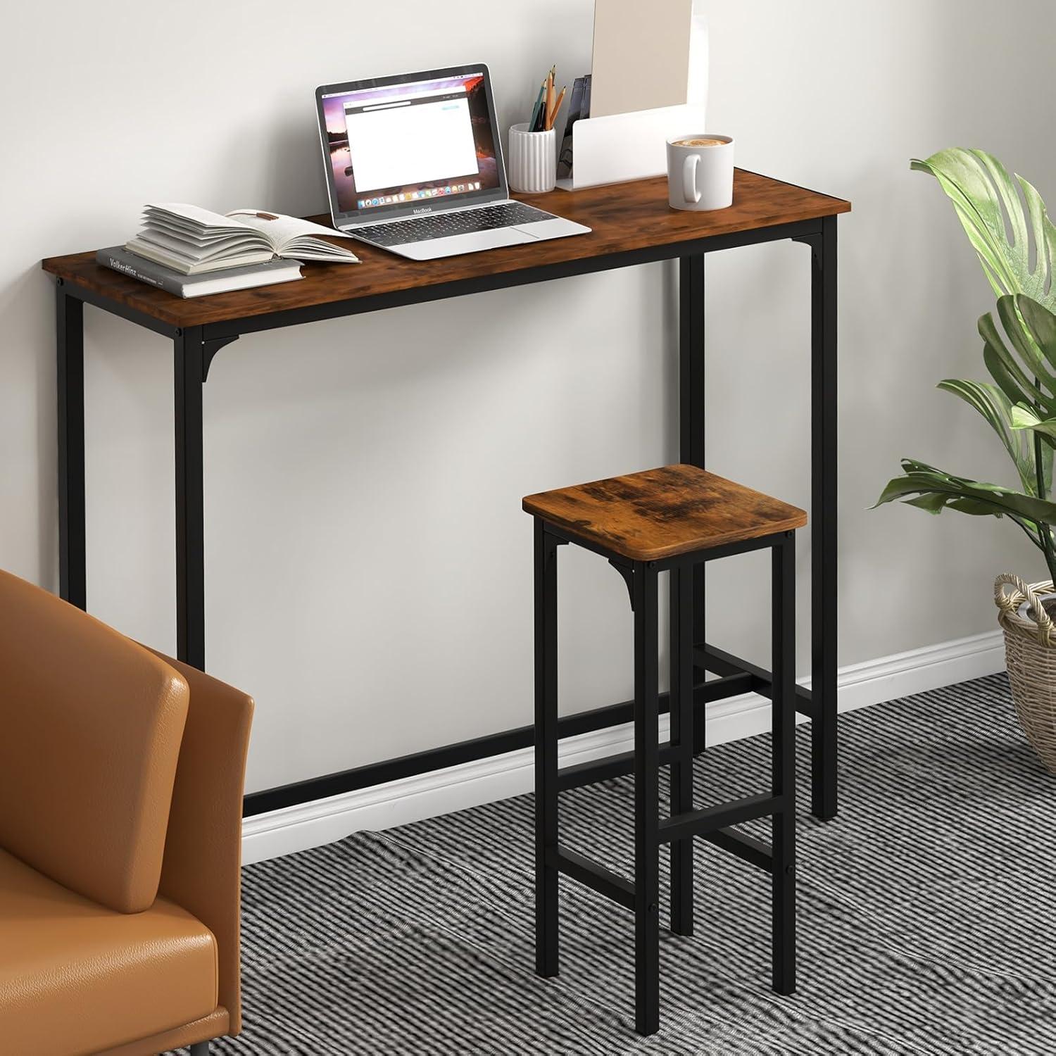 Tangkula Set of 2 Industrial Bar Stools 28" Kitchen Breakfast Bar Chairs Rustic Brown