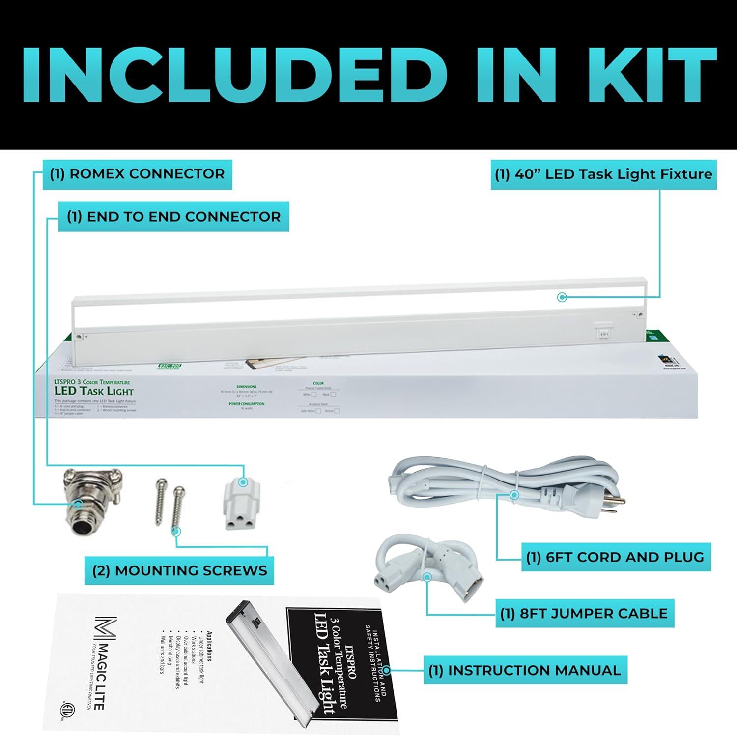 40-Inch White LED Under Cabinet Light with Adjustable Color Temperature