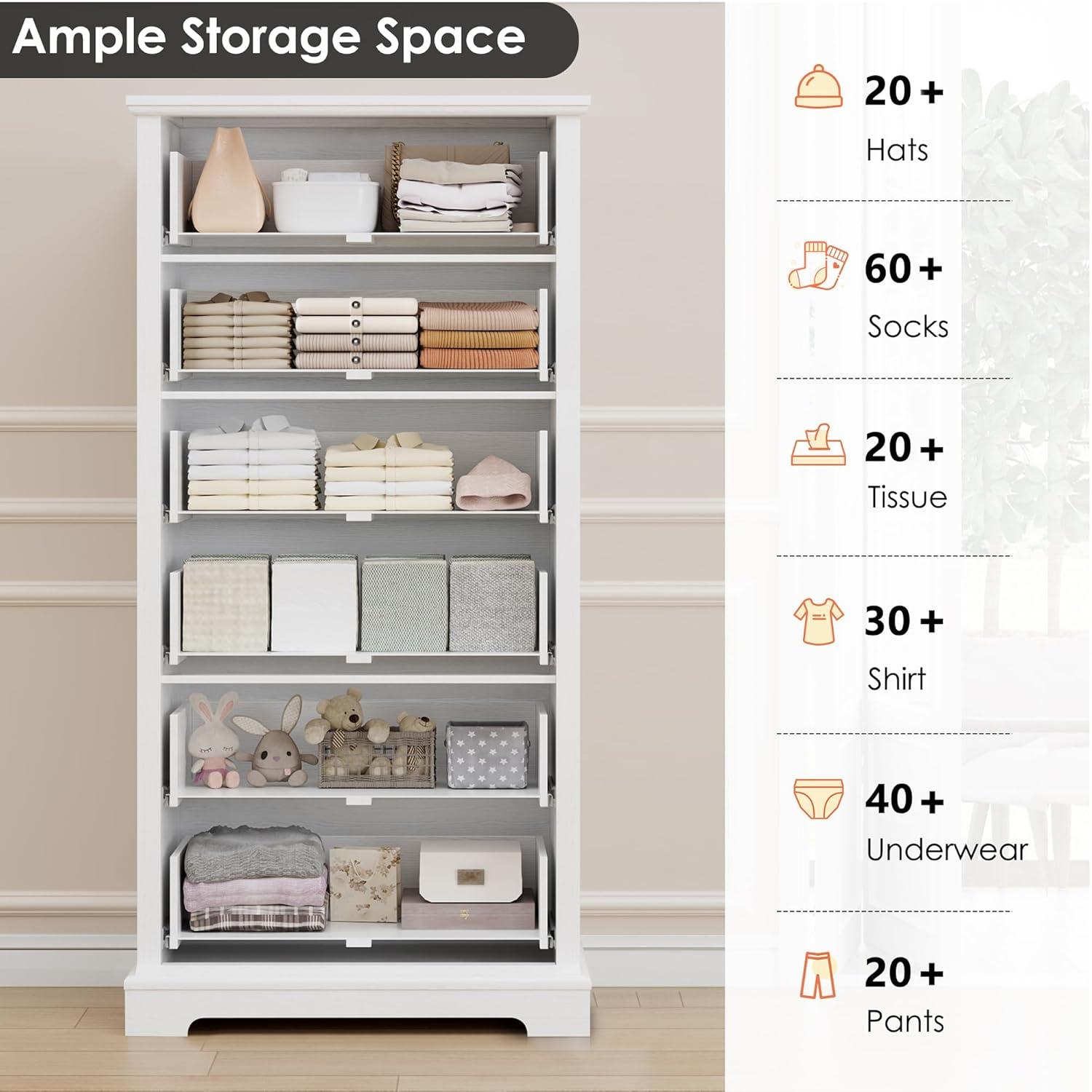 6 Drawer Dresser, 52" Tall Chest of Drawers, Modern Farmhouse Storage Dressers Organizer for Living Room, Hallway, Entryway, Home Office, White