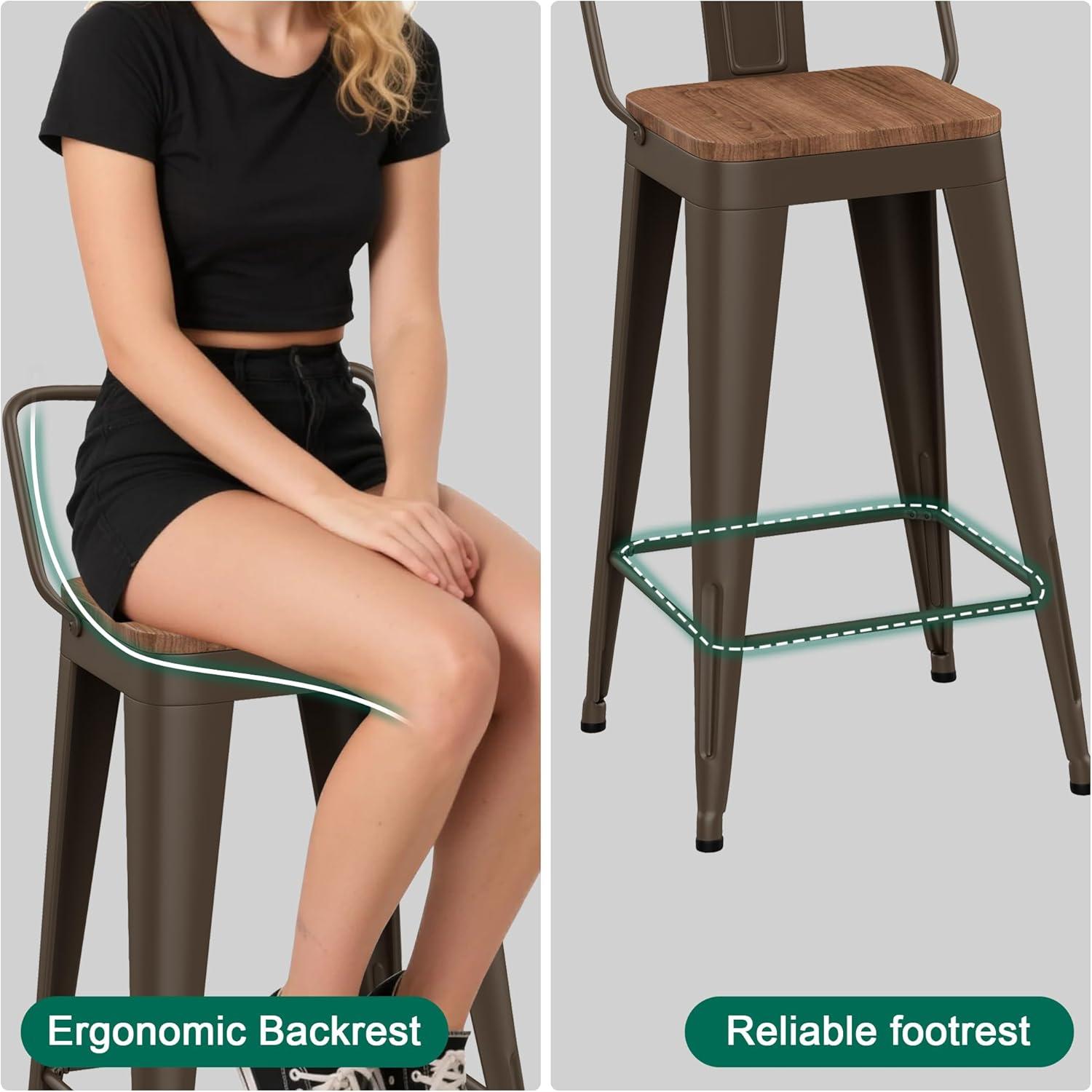 WENTMENT Metal Bar Stools Set of 4 Counter Height Rusty Barstools with Removable Back 30" Kitchen Bar Stools