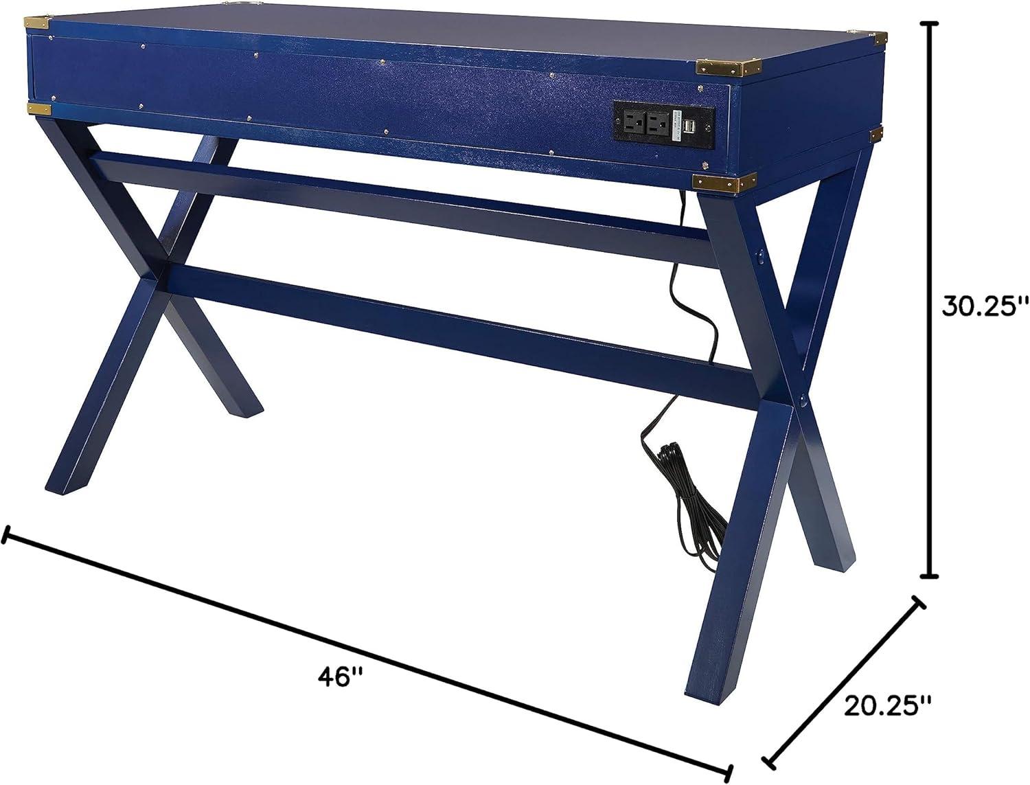 Wellington 46" Desk with Power in Lapis Blue Finish in Engineered Wood