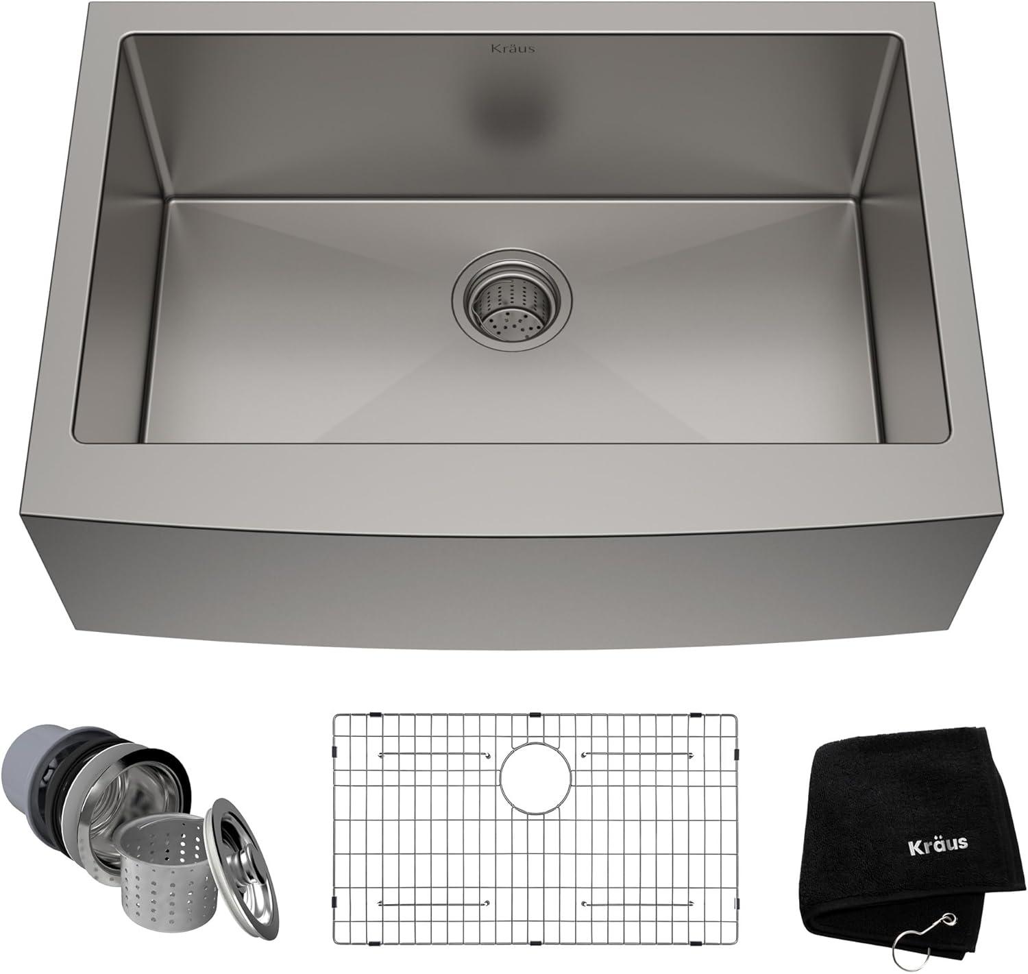 KRAUS Standart Pro Apron Front Farmhouse 16 Gauge Single Bowl Stainless Steel Kitchen Sink