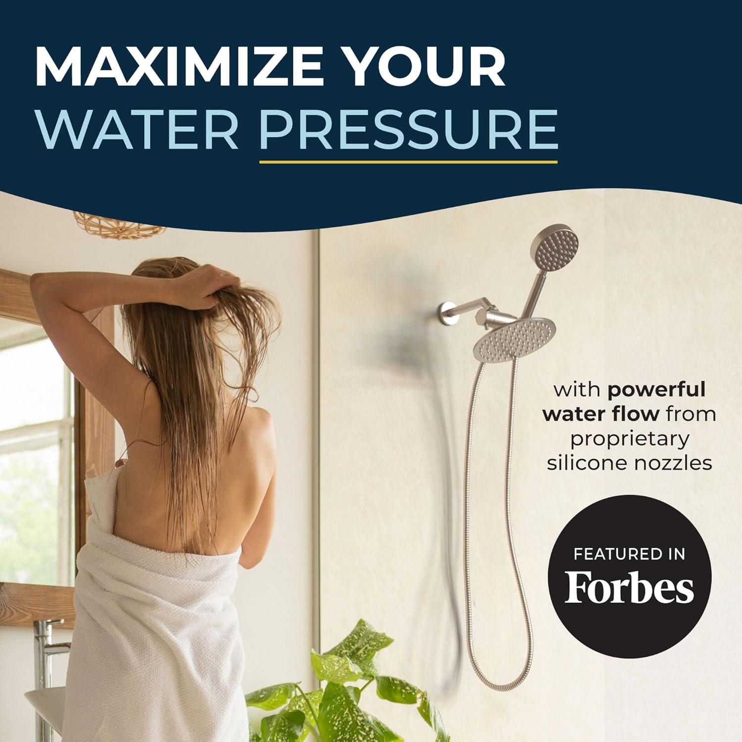 HammerHead Showers® Solid Metal Dual Shower Head Combo – BRUSHED NICKEL – 8 Inch Rainfall High Flow Shower Head & Handheld Shower Head High Pressure with Hose 6ft - Hotel-Like Double Shower Heads