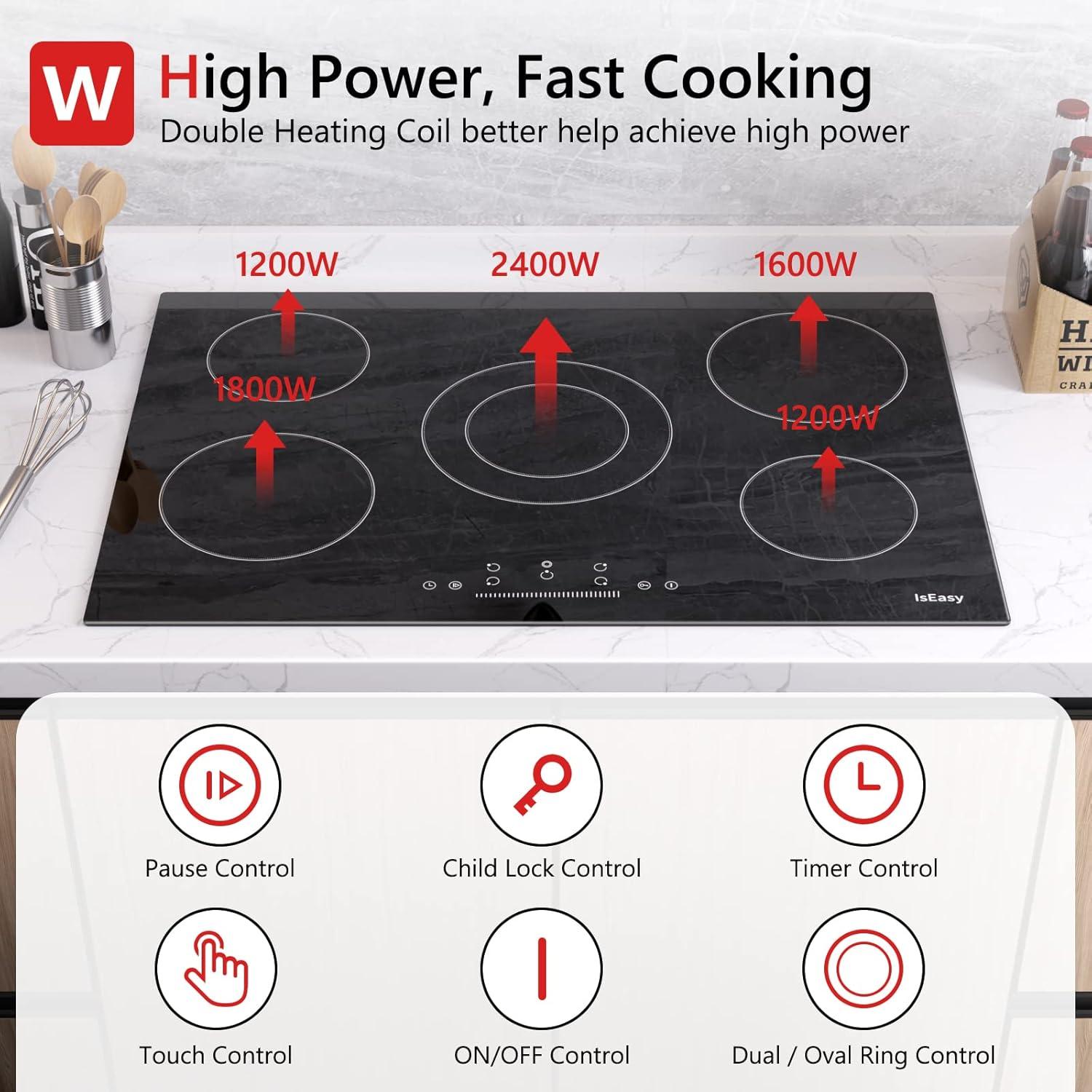 K&H 5 Burner 30 Inch Built-in Electric Stove Top Radiant Ceramic Cooktop Touch Control 240V 8600W CE30-8608