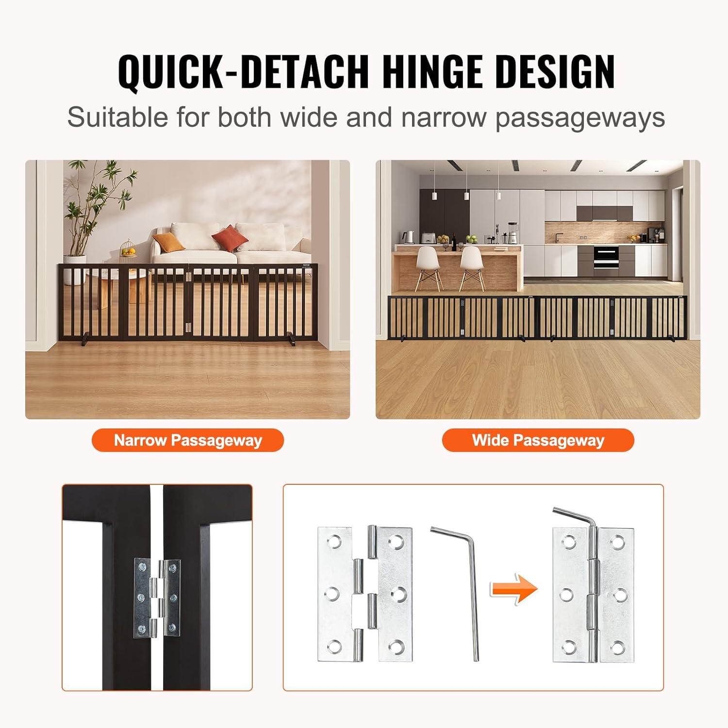 Solid Wood Free Standing Pet Gate With Door