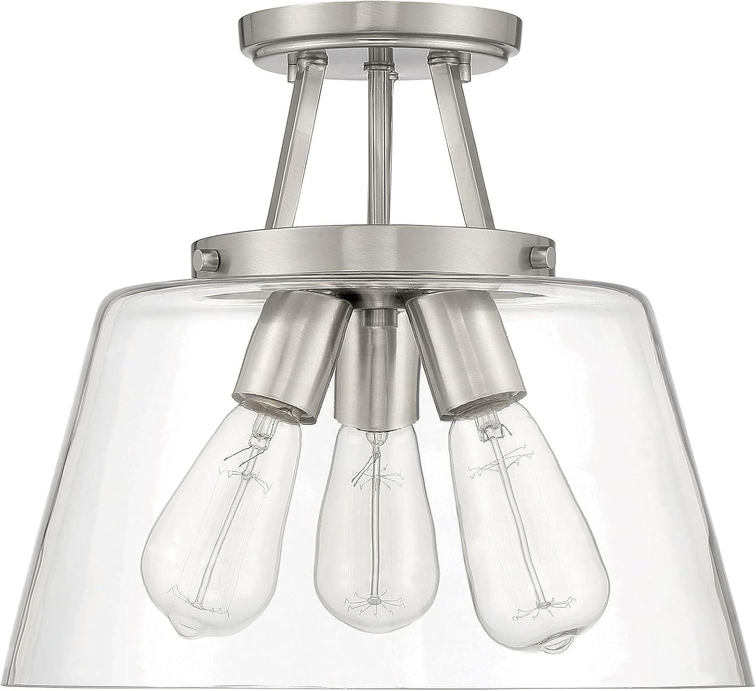 Calhoun Satin Nickel 3-Light Semi-Flush Ceiling Fixture with Clear Glass Shade