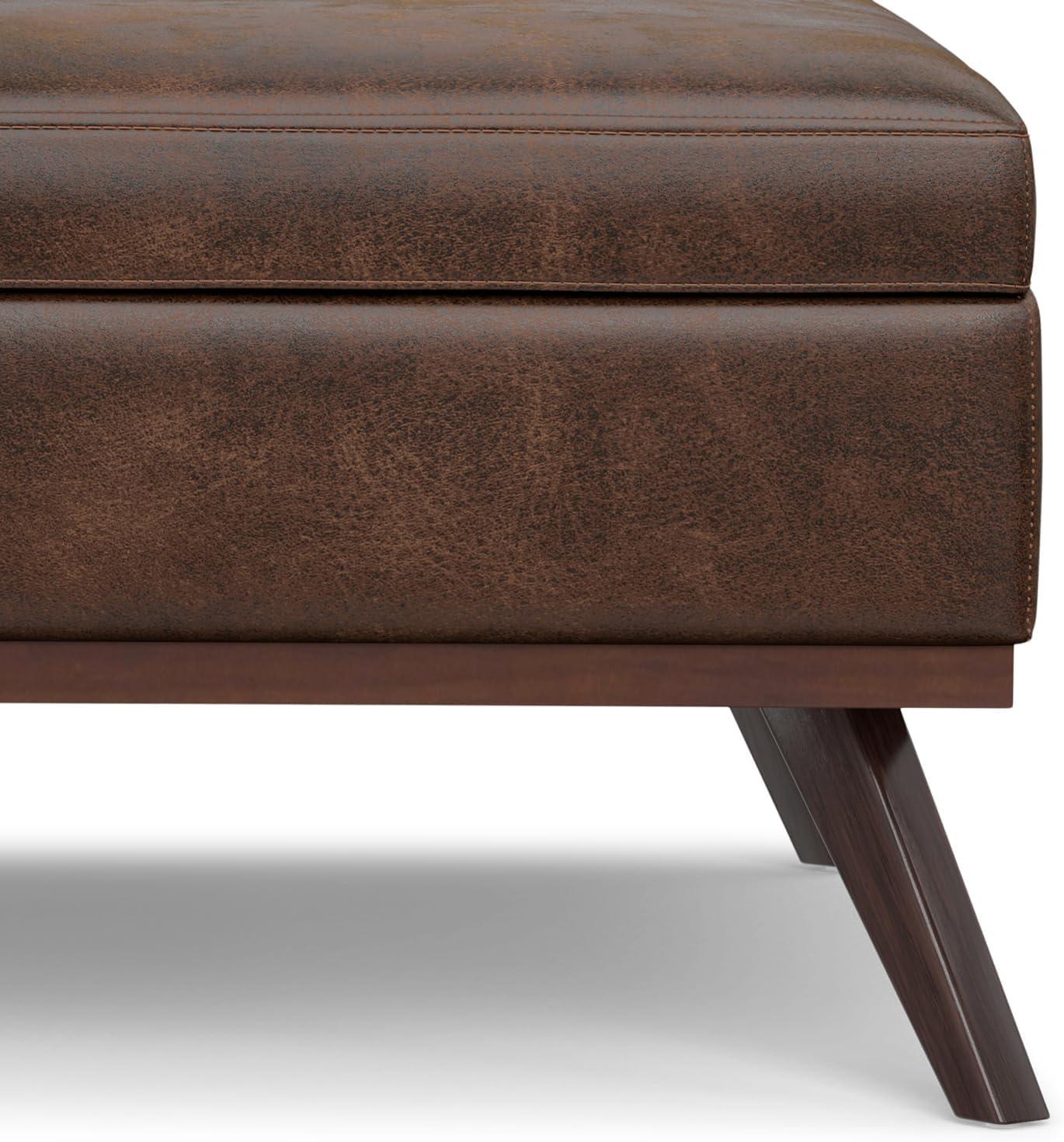 Simpli Home Owen 40"W XL Upholstered Square Coffee Table Storage Ottoman with Lift Top and Solid Wood Legs