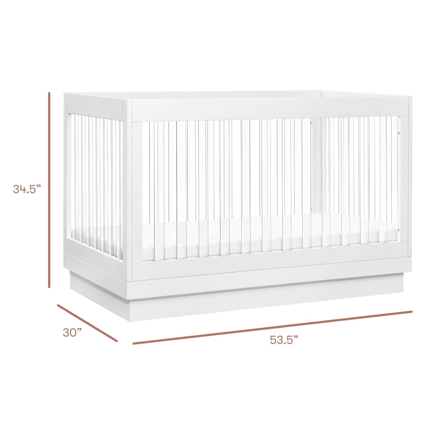 Babyletto Harlow White Acrylic 3-in-1 Convertible Baby Crib with Toddler Bed Conversion Kit