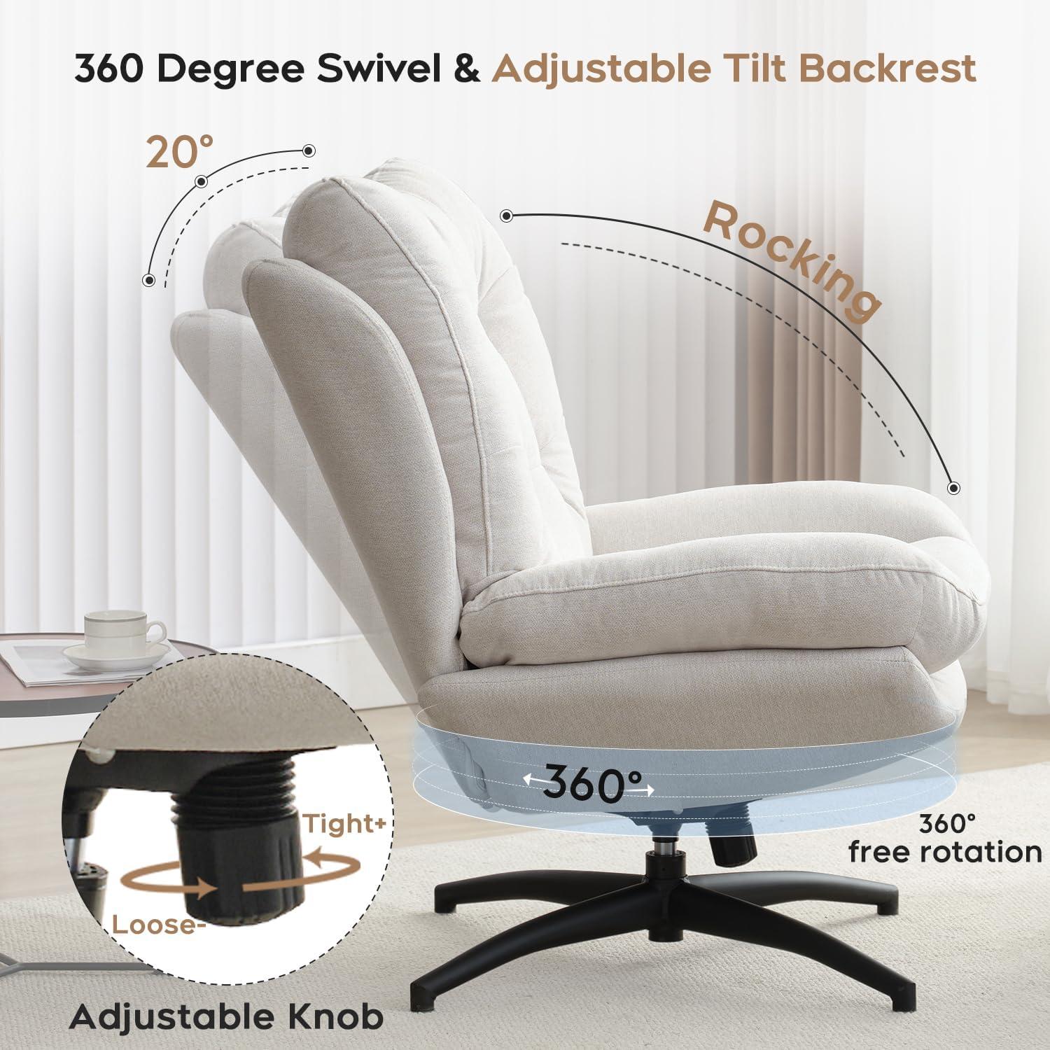 Othniel White Swivel Accent Chair with Ottoman,Rocker Glider Chair Footrest Set for Adults for Living Room