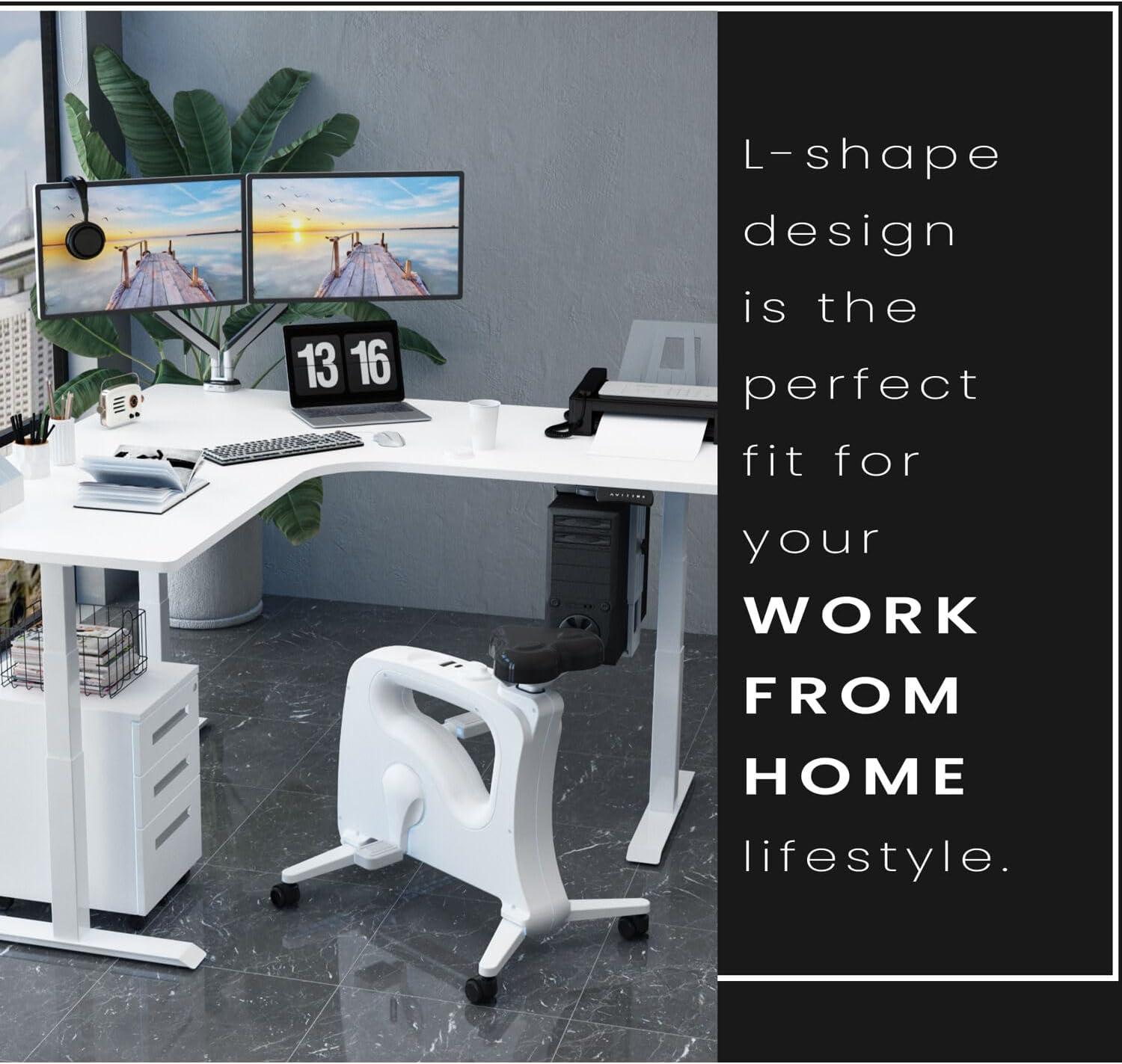 White L-Shaped Adjustable Height Standing Desk with USB Port