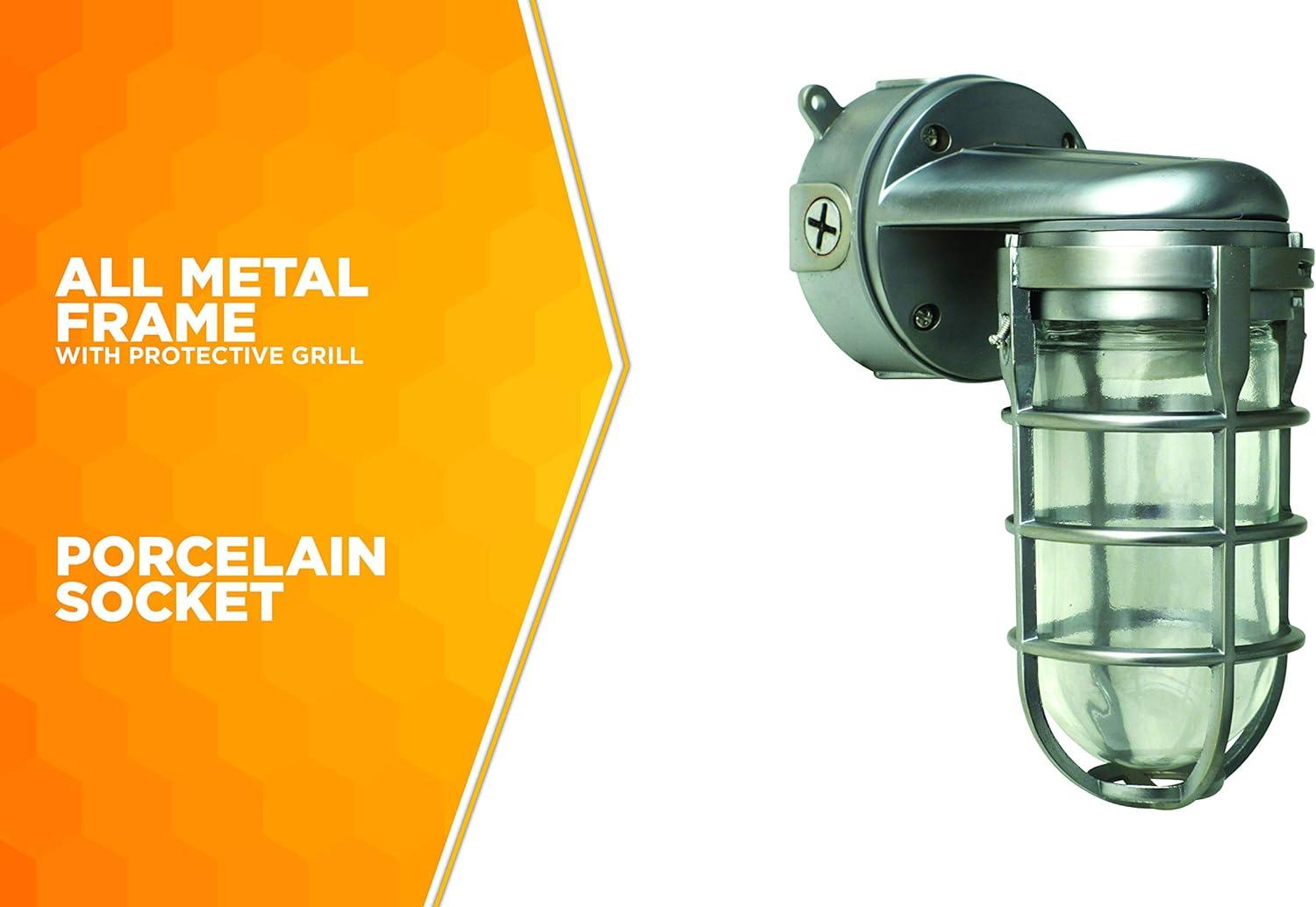 Brushed Steel Industrial Wall Mount Light with Tempered Glass