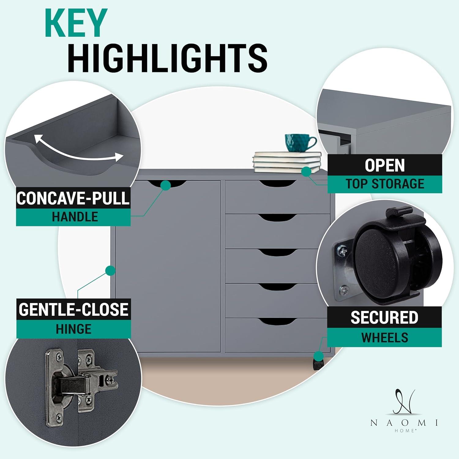 5 Drawer Dresser, Tall Dressers for Bedroom, Kids Dresser with Wheels, Storage Shelves with Drawers, Small Dresser for Closet, Makeup Dresser with 180 lbs Capacity - Grey