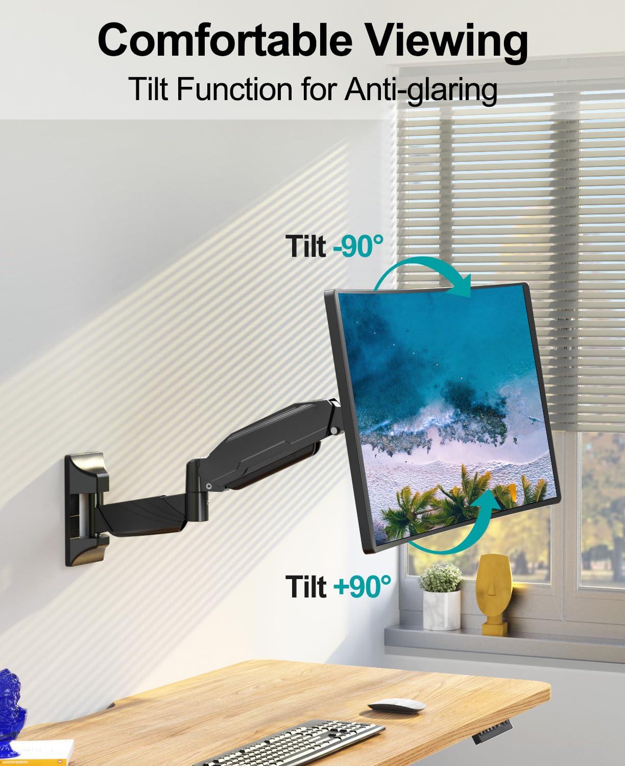 MOUNT PRO Monitor Wall Mount for 13 to 32 inch Computer Screen, Adjustable Single Wall Mount Monitor Arm, Full Motion Vesa Wall Bracket 100x100, Hold up to 17.6lbs, Black