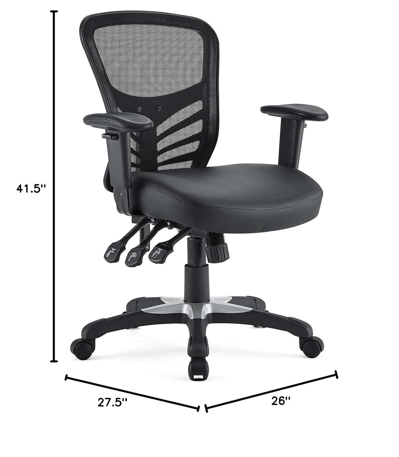 Articulate Mesh Office Chair Black Vegan Leather - Modway: Ergonomic, Adjustable Arms, Swivel, 330lb Capacity