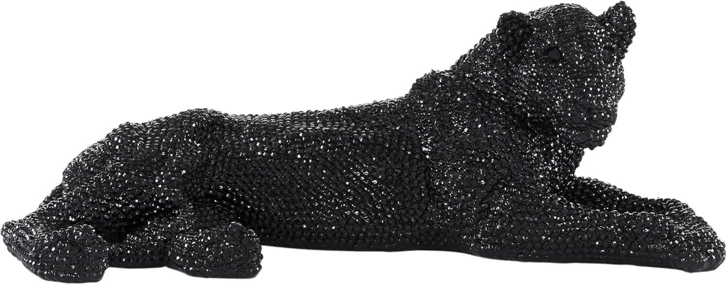 Black Polystone Leopard Sculpture with Rhinestone Accents