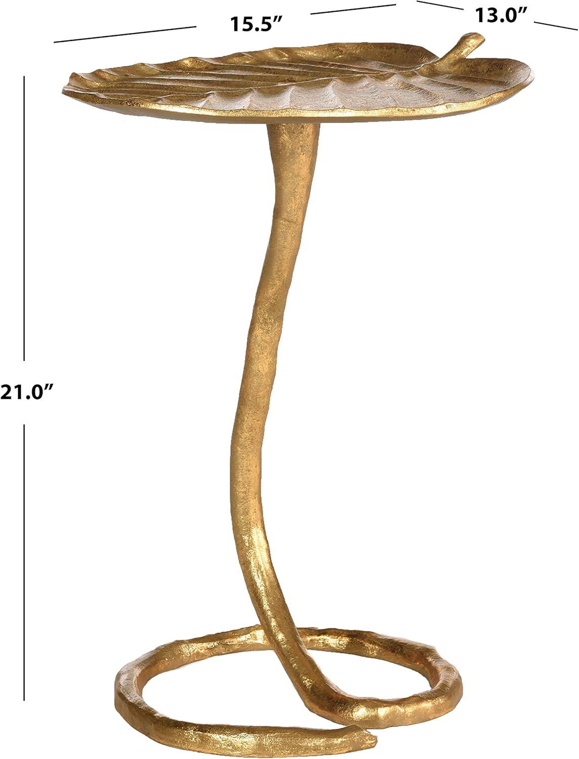 Travers Gold Foil Round Metal Side Table with Artistic Detail