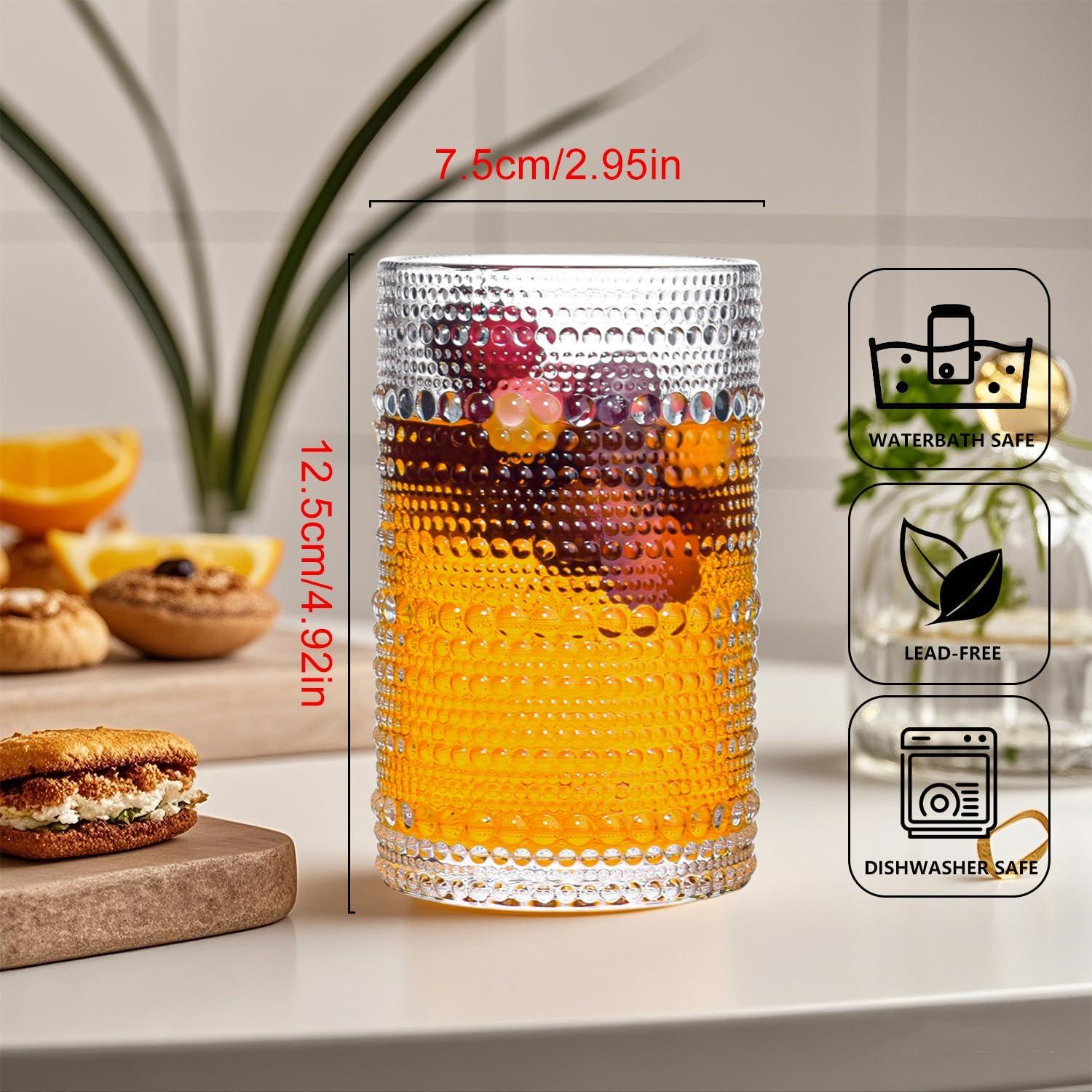 eleganttime 12 oz Vintage Bubble Textured Beverage Glasses (Set of 6)