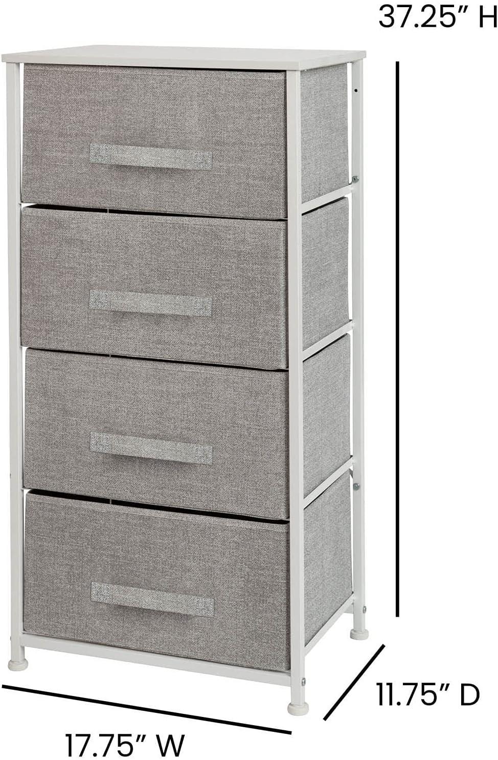 Flash Furniture 4 Drawer Wood Top Cast Iron Frame Vertical Storage Dresser with Easy Pull Fabric Drawers