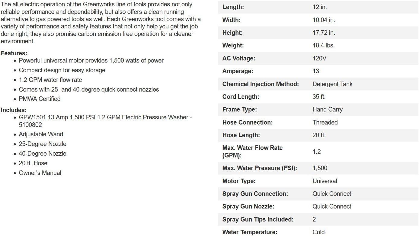 Green and Black 1500 PSI Electric Pressure Washer with Accessories