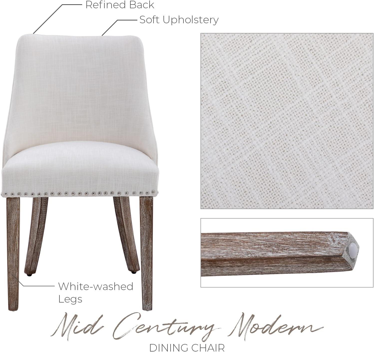 Guyou Dining Chairs Set of 2, Mid Century Modern Linen Upholstered Farmhouse Side Chairs with Nailhead and High Back for Kitchen Restaurant, Grey