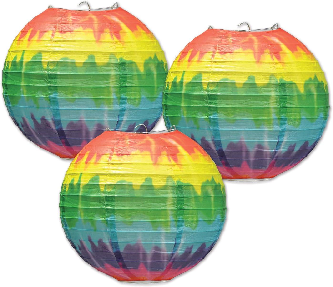 Beistle Tie-Dyed Paper Lanterns, 9.5", (3/Pkg) Multicolored