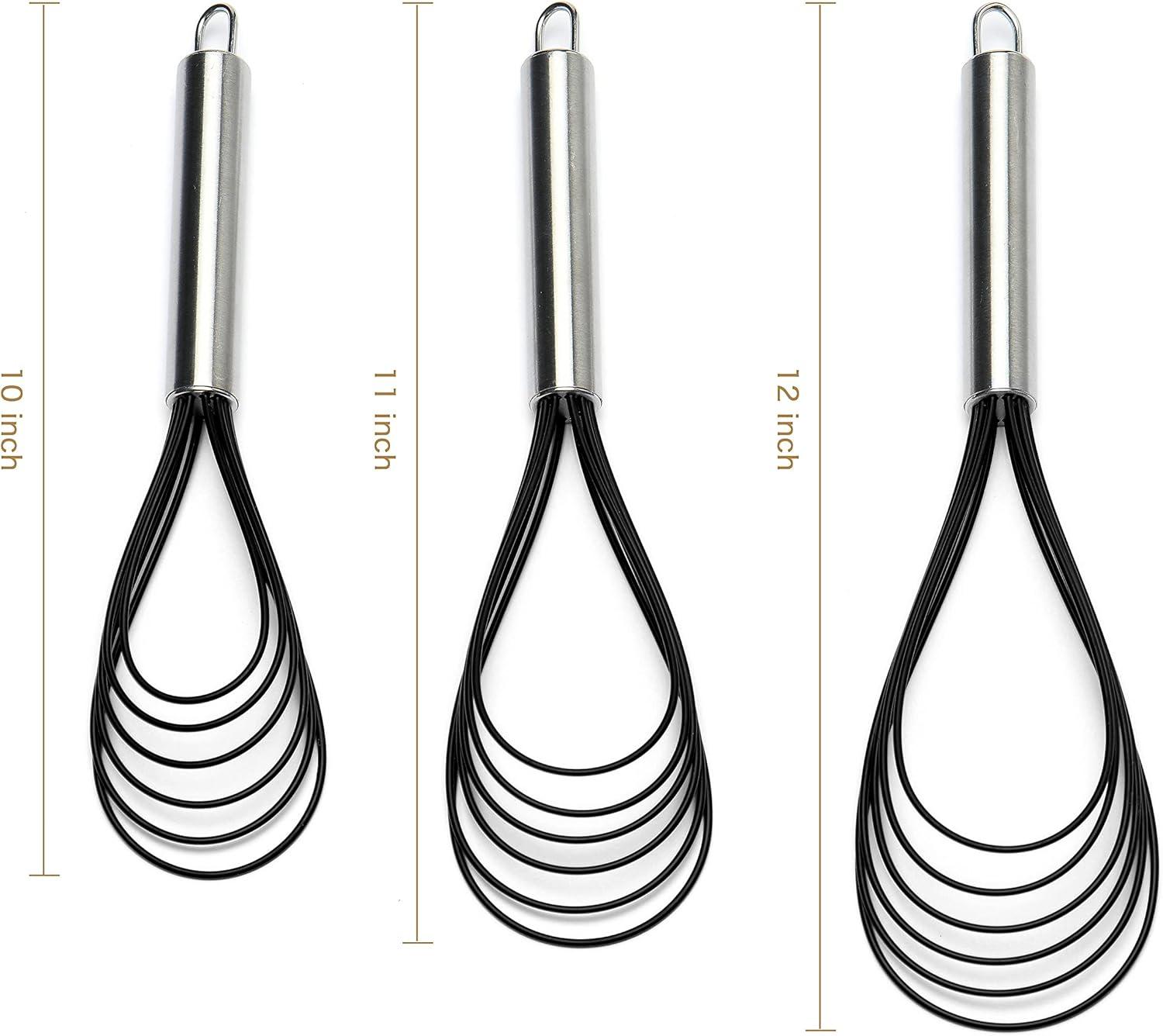 Stainless Steel Flat Whisks Set with Non-Stick Silicone Heads