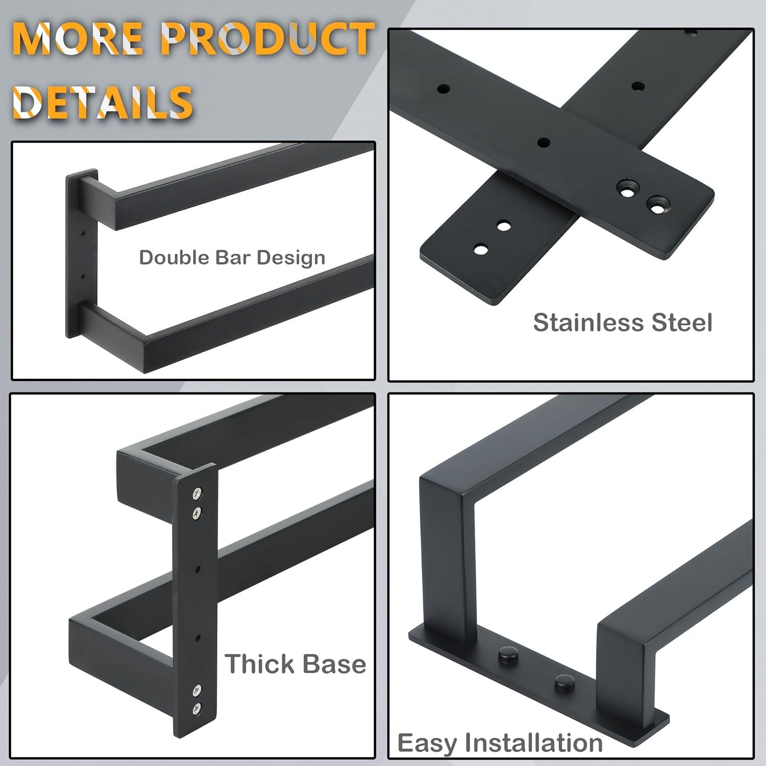 Double Towel Bar 24", SUS304 Stainless Steel Towel Racks For Bathroom Wall Mounted, Heavy Duty Bathroom Towel Holder, Space Saving Towel Hanger