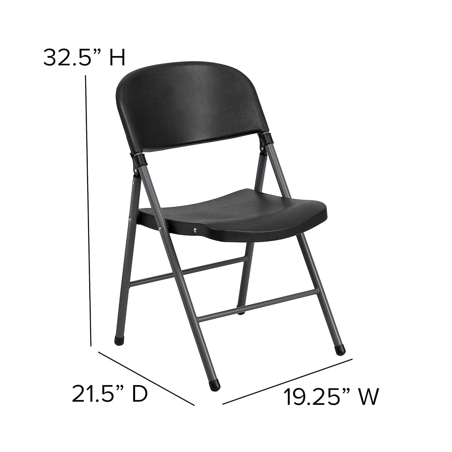 Flash Furniture 2 Pack HERCULES Series 330 lb. Capacity Black Plastic Folding Chair with Charcoal Frame