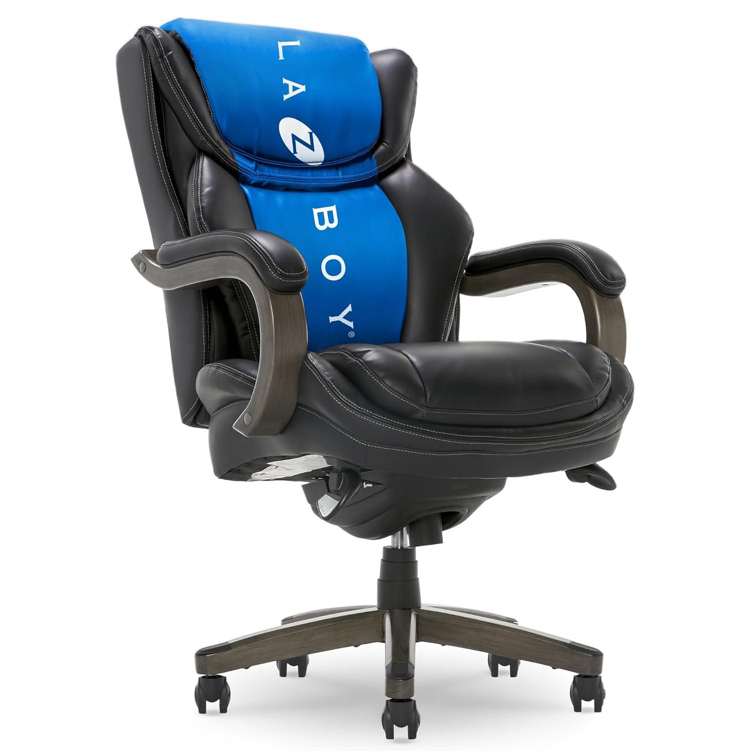 La-Z-Boy La-Z-Boy Harnett Big and Tall Executive Office Chair, Ergonomic High-Back Chair with Solid Wood Arms, ComfortCore with Memory Foam Cushions, Bonded Leather