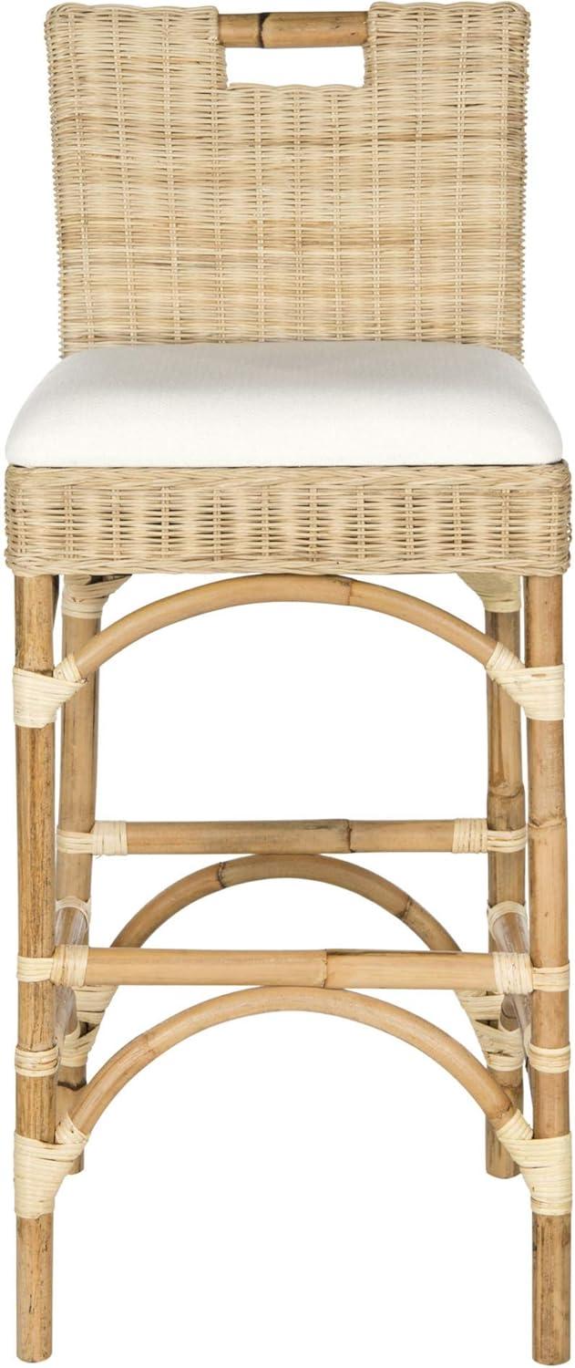 Natural Rattan and Bamboo Boho Bar Stool with Cushion