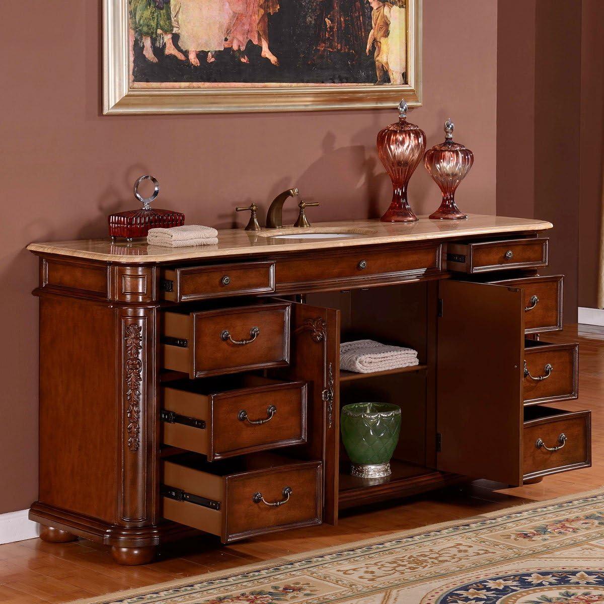 Chestnut Solid Wood 72" Single Sink Bathroom Vanity with Stone Top