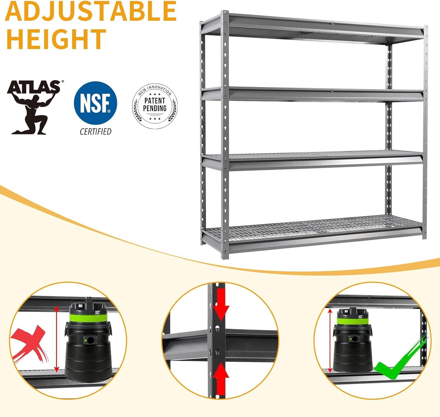 Shungtong Atlas 8000LBS Garage Storage Shelves, 72"W Heavy Duty Metal Industrial Shelves, 4 Tier Adjustable Storage Rack for Warehouse Shop Basement,72"W x 24"D x 72"H, Gray