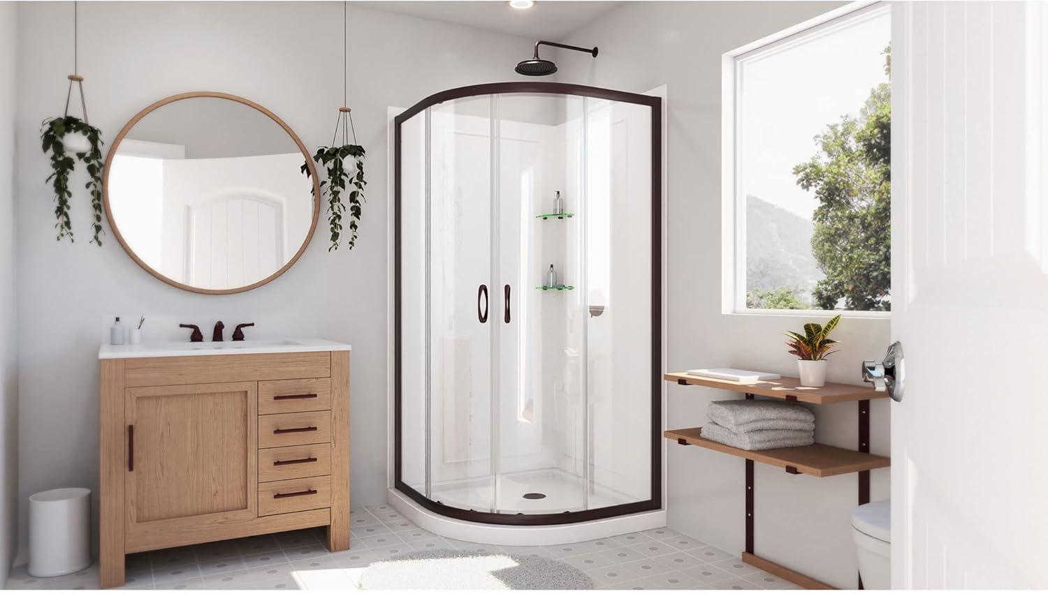 Prime 38" W x 38" D x 76.75" H Semi-Frameless Round Shower Enclosure with Base Included