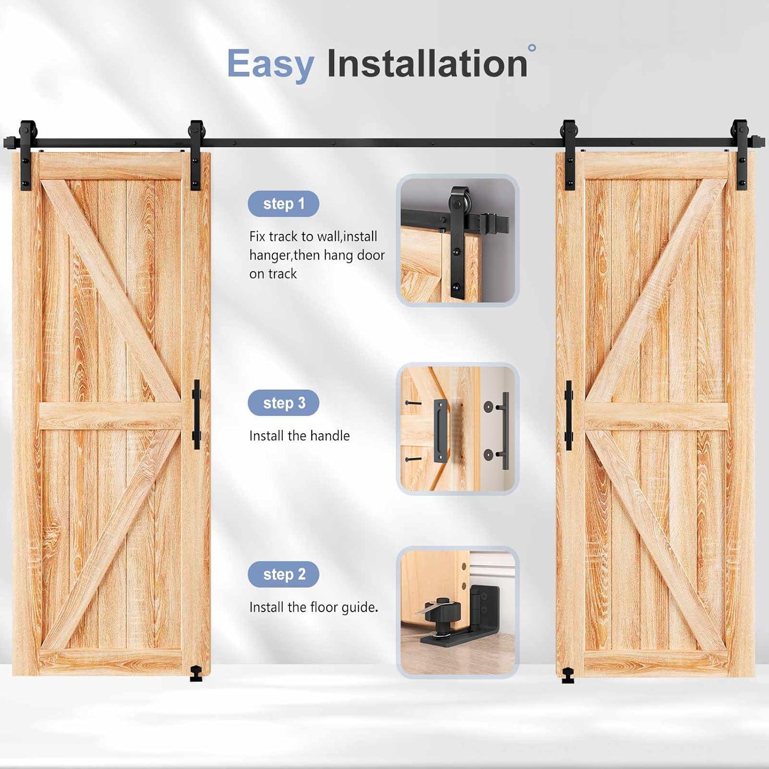 EaseLife 12 FT Double Door Sliding Barn Door Hardware Track Kit,Basic J Pulley,Heavy Duty,Slide Smoothly Quietly,Easy Install (12FT Track Kit for Double 36" Wide Door)