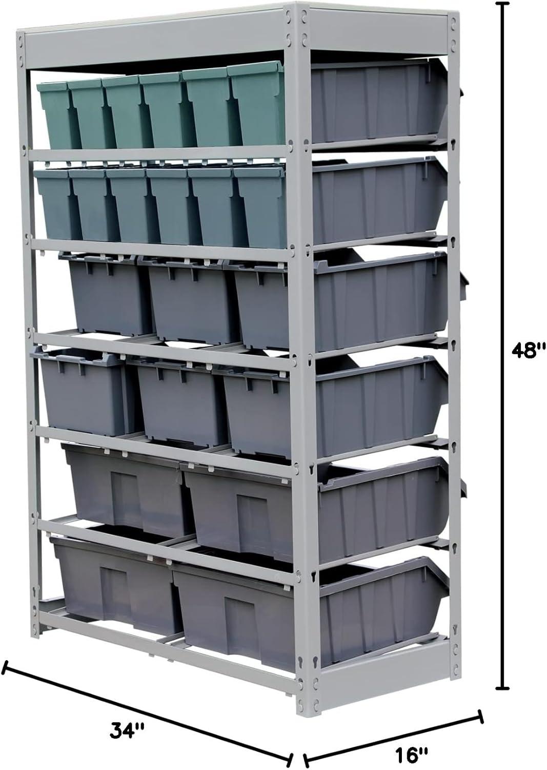 King's Rack 6-Tier Metal Organizer Shelving Rack with 22 Bins in Gray