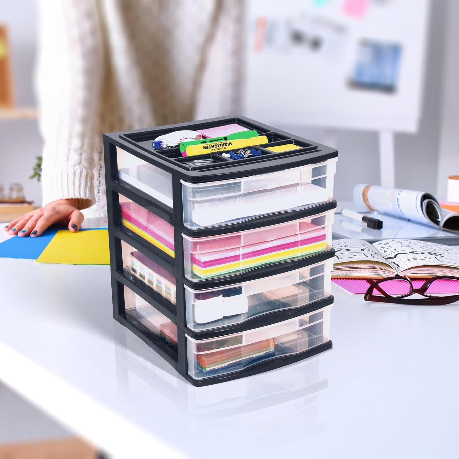 Black Plastic Resin 4-Drawer Desktop Storage Organizer