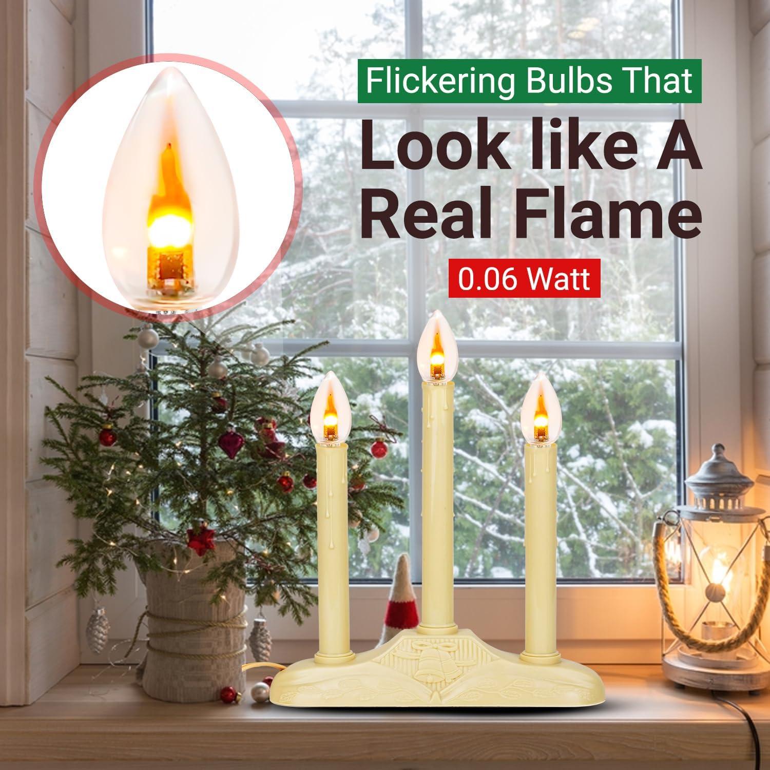 Tupkee LED Flickering Flame Bulb  C7, E12 Base, 0.06 Watt, Flicker Flame LED Bulb with a Warm Glow That Flickers and Dances Up and Down - for Halloween, Christmas Candolier Window Candle - 2/Pkg