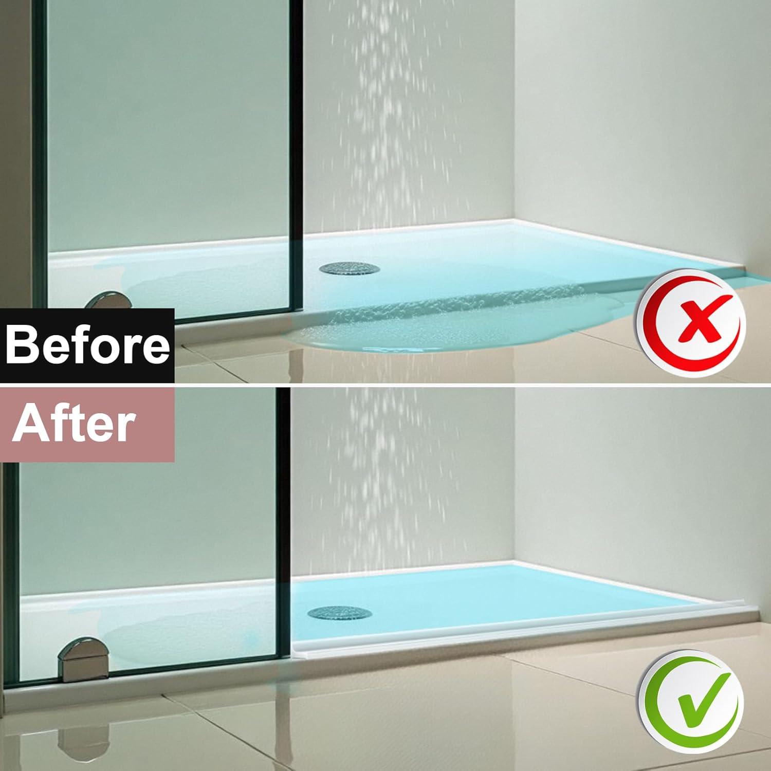 Shower Threshold Water Dam Guard - Self-Adhesive Silicone Waterproof Barrier, Leak-Proof, Flexible, Easy Installation, Customizable Length for Showers, Bathtubs, Sinks, and Countertops by Hzetuu