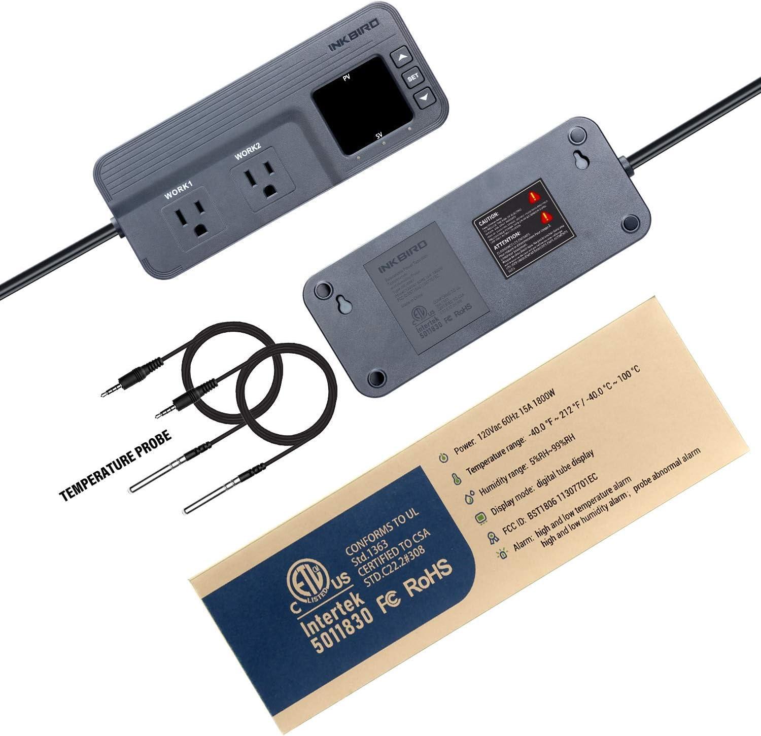 Gray Dual Temperature and Humidity Controller with Probes