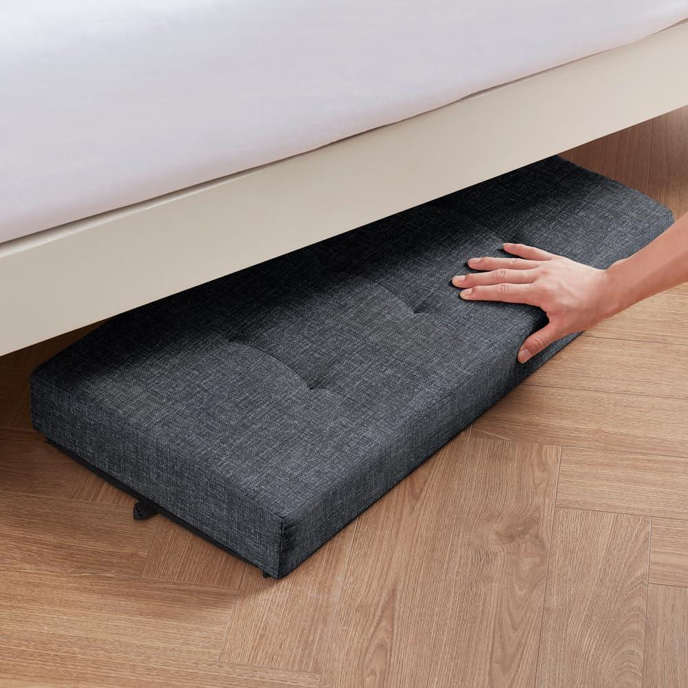 Ornavo Home Foldable Tufted 30 Inch Linen Bench Storage Ottoman with Legs - Black