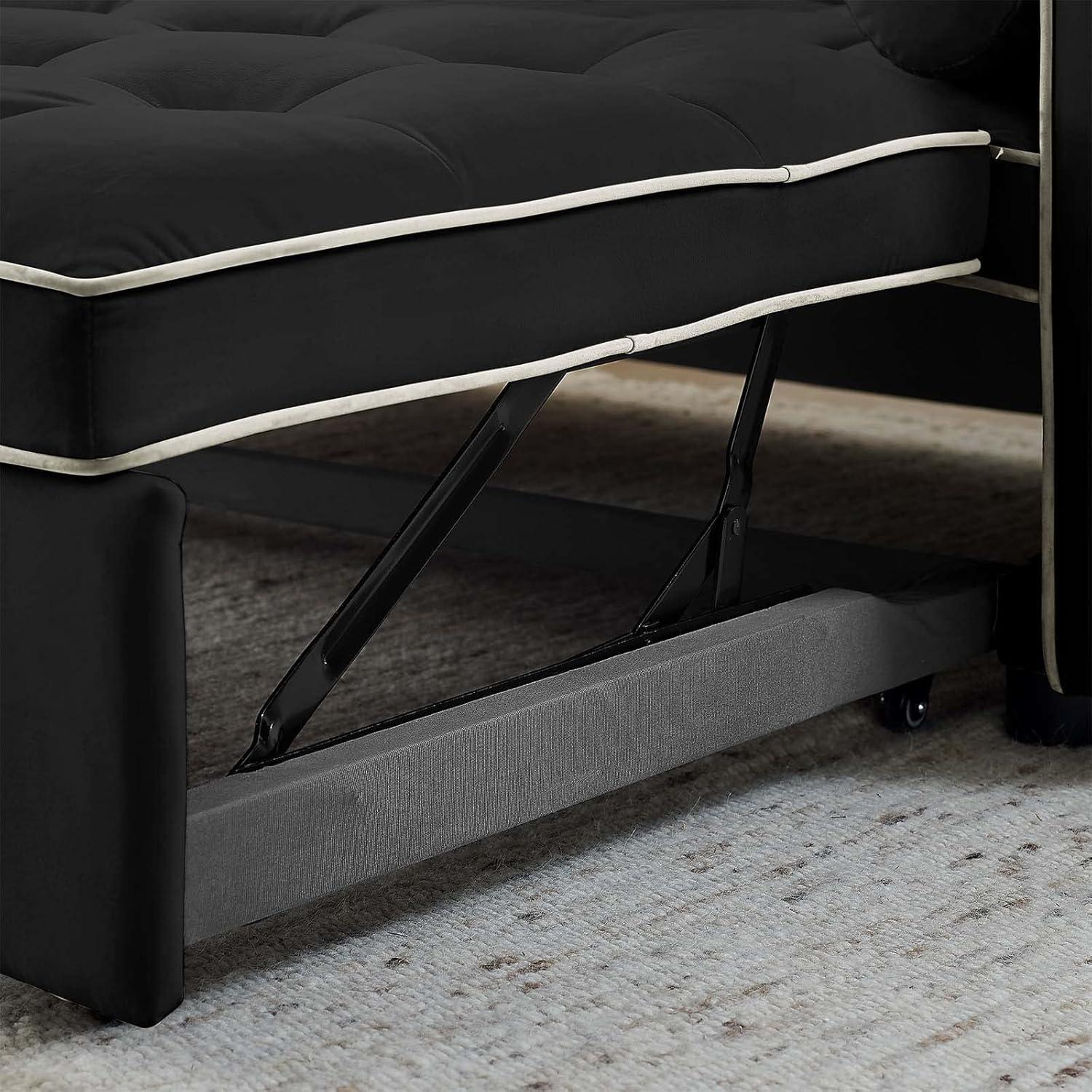3 in 1 Convertible Sleeper Sofa Bed,55" Modern Velvet Sofa Couch Bed with 2 Lumbar Pillows and Adjsutable Backrest,2 Seater Loveseats Sofa for Apartment Office Living Room,Black