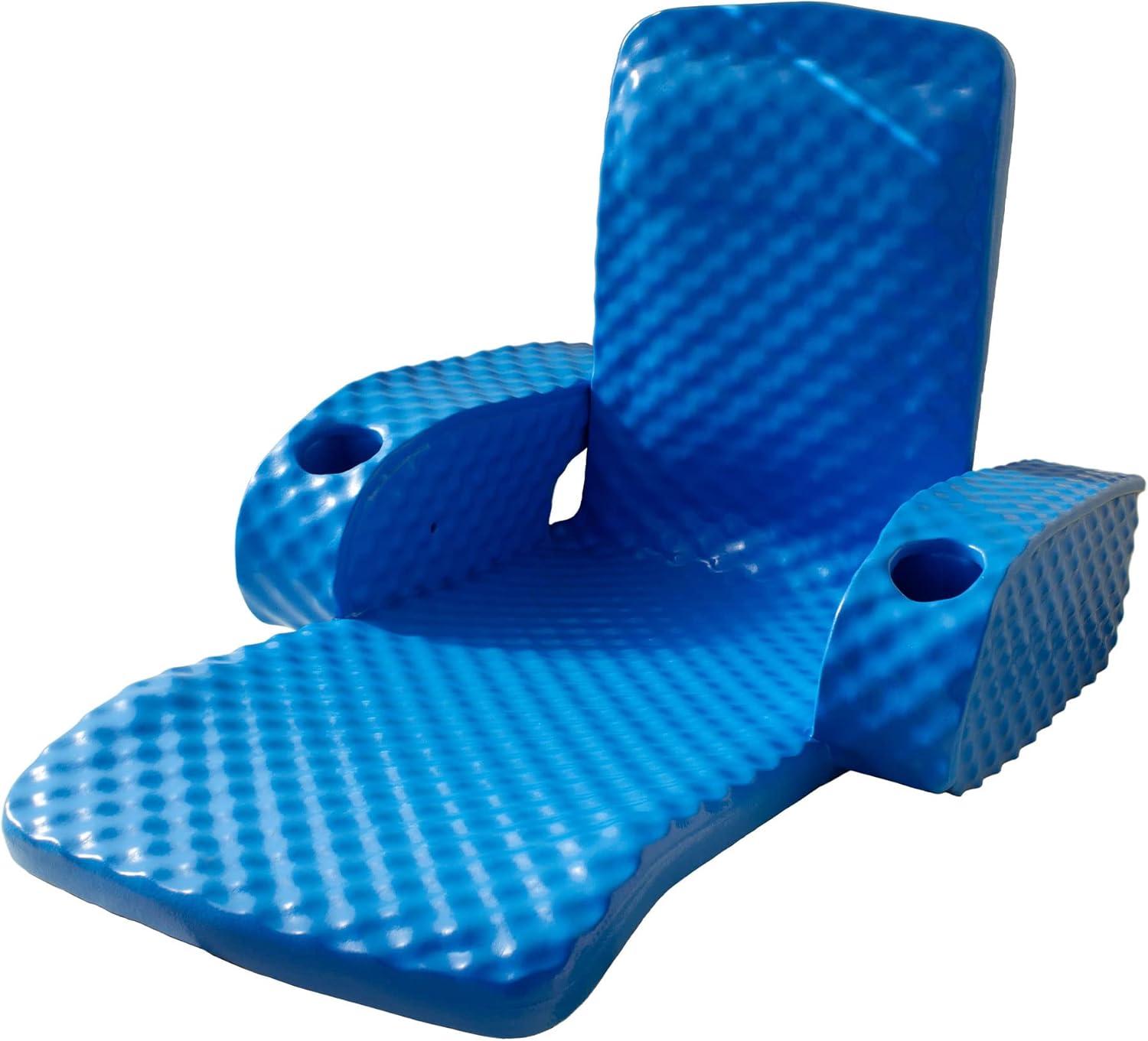 TRC Recreation Folding Baja II Lounger Foam Swimming Pool Float, Portable Floating Lounger with 2 Cup Holders for Beach Essentials, Bahama Blue