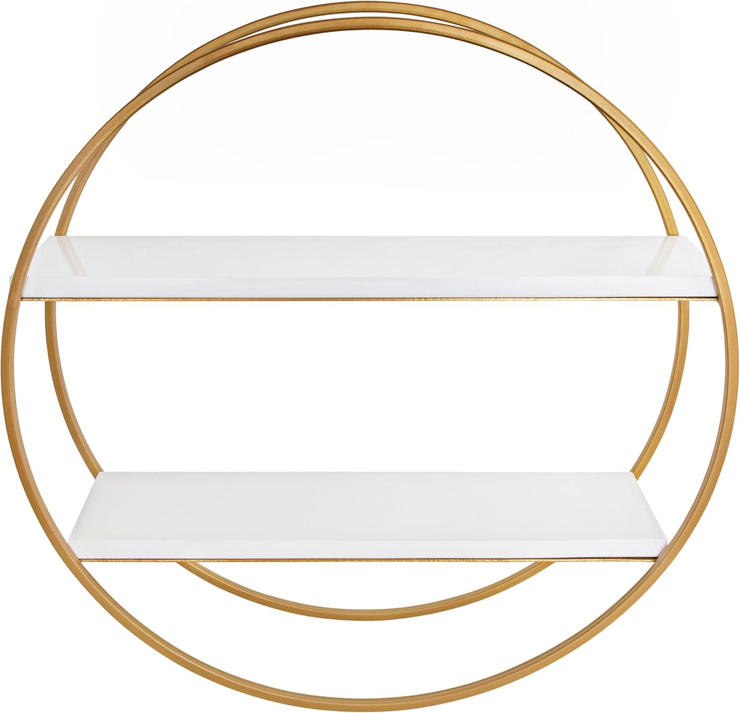 26" White and Gold Wood Floating Wall Shelf