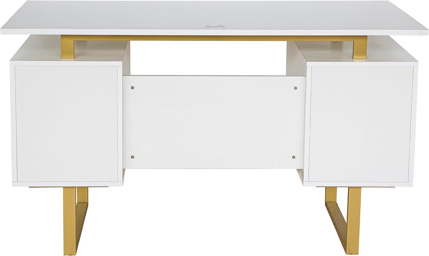 Techni Mobili Modern Adult Office Desk with Drawers and Storage, 51.25”W, White/Gold RTA-7002-GLD